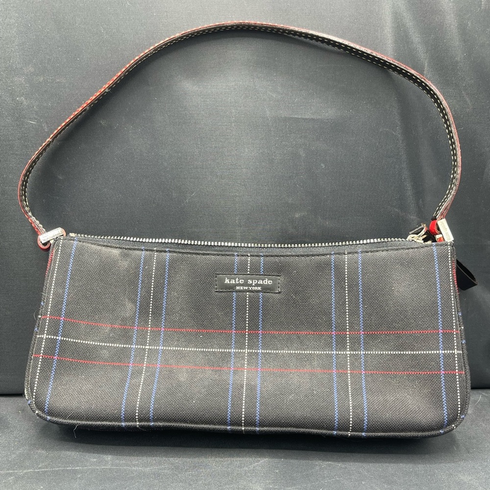 Kate Spade New York Small Plaid Black Blue Red and White handbag